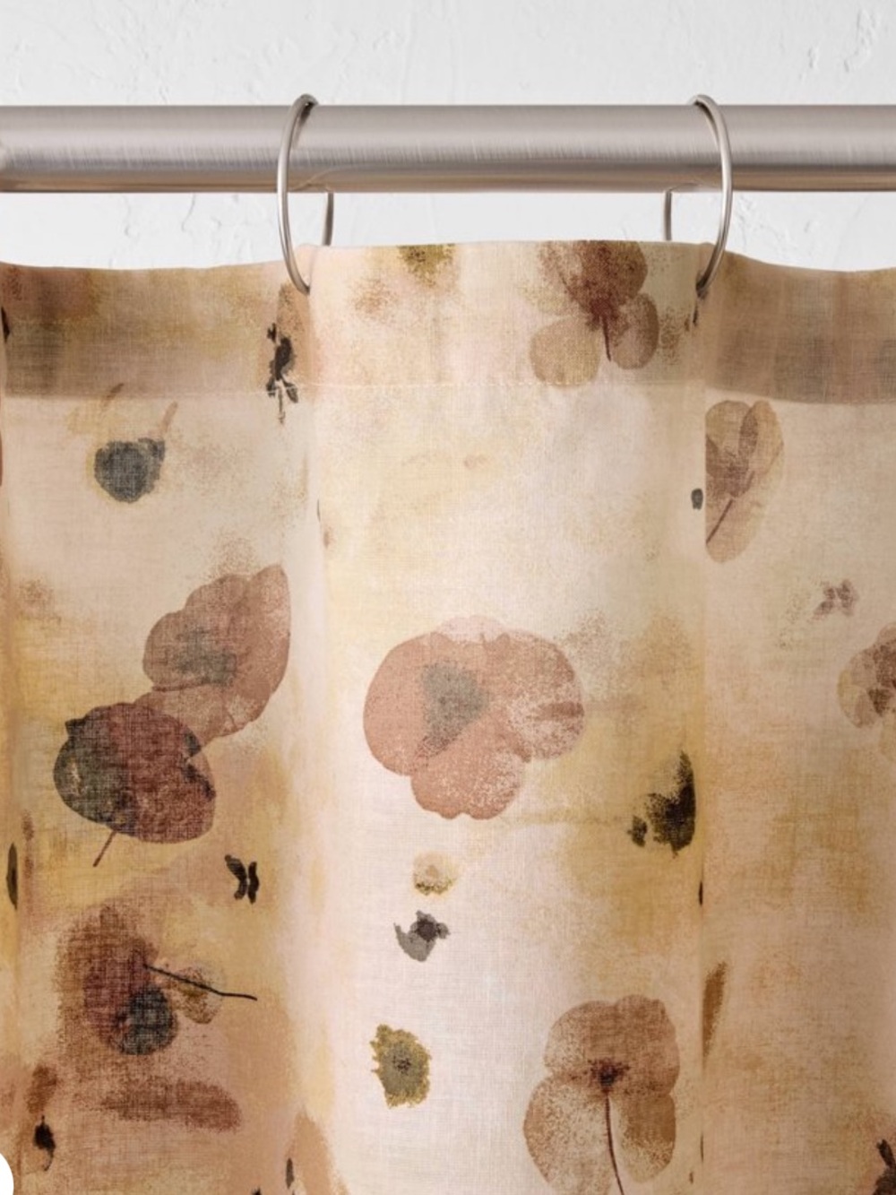 NEW Casaluna Watercolor Khaki Floral Linen Shower Curtain - Picture 3 of 3